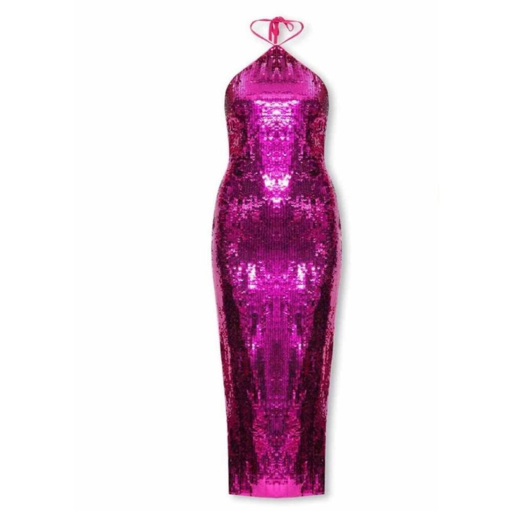 Cult Gaia Tasmina Anemone Sequin Backless Halter Midi Dress Small
